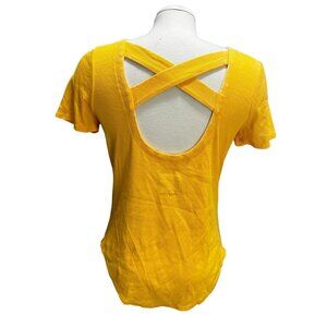 Chaser Criss Cross Back Ribbed Round Neck Baby TShirt Sz Small Womens Yellow Sho